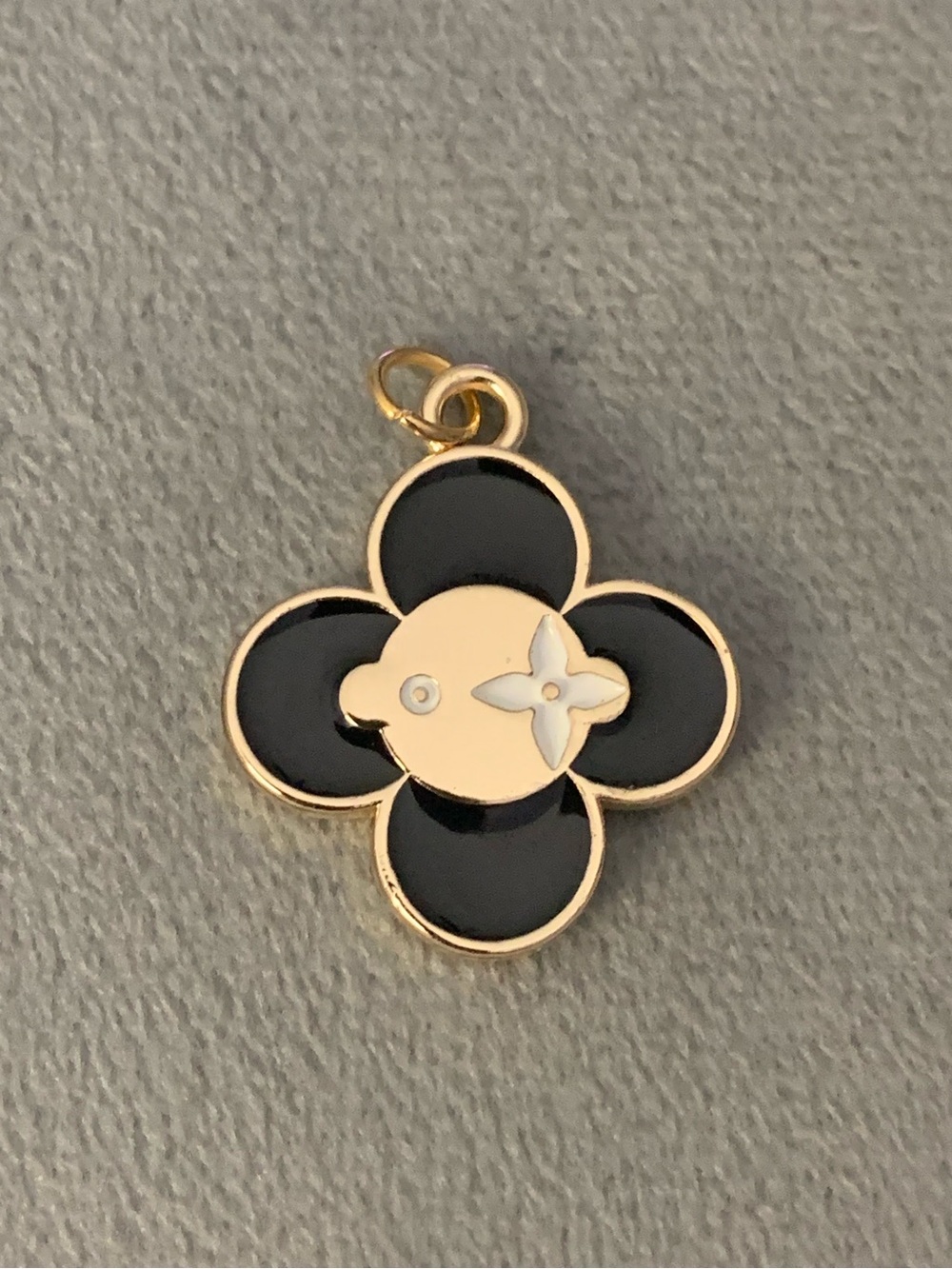 Gold-Tone Upcycled Black Clover Enamel Pendant - Women’s Jewelry